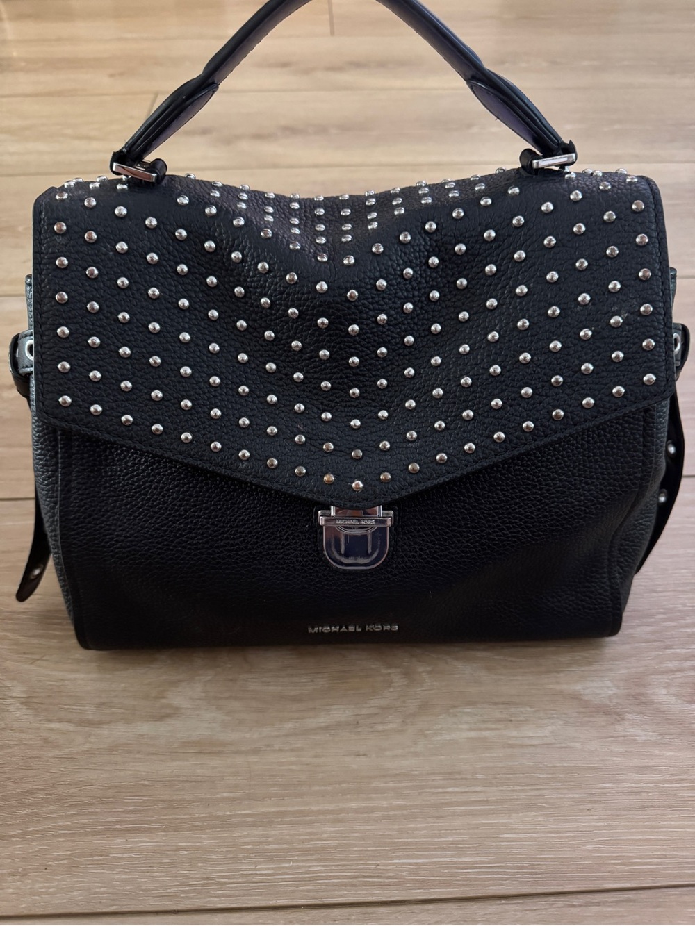 Michael Kors Bristol Black Studded Leather Top-Handle Satchel Crossbody
